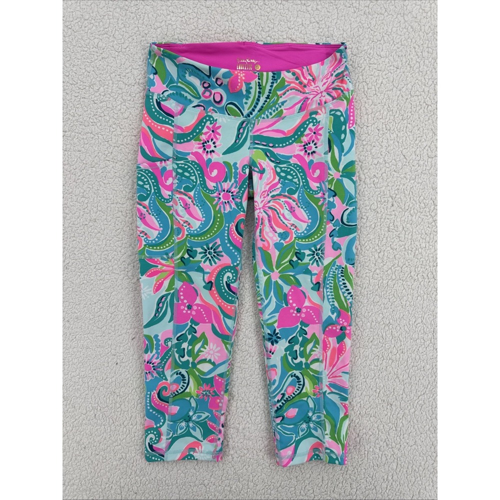 Lilly Pulitzer Leggings Women Size S Weekender Crop Turquoise Oasis Golden Hour